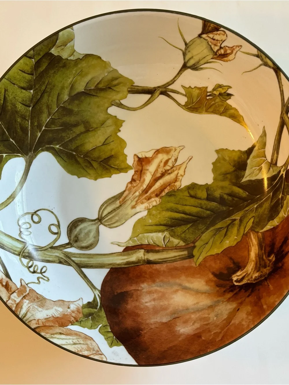 Williams Sonoma Botanical Pumpkin Large Serving Bowl Thanksgiving Autumn 14”